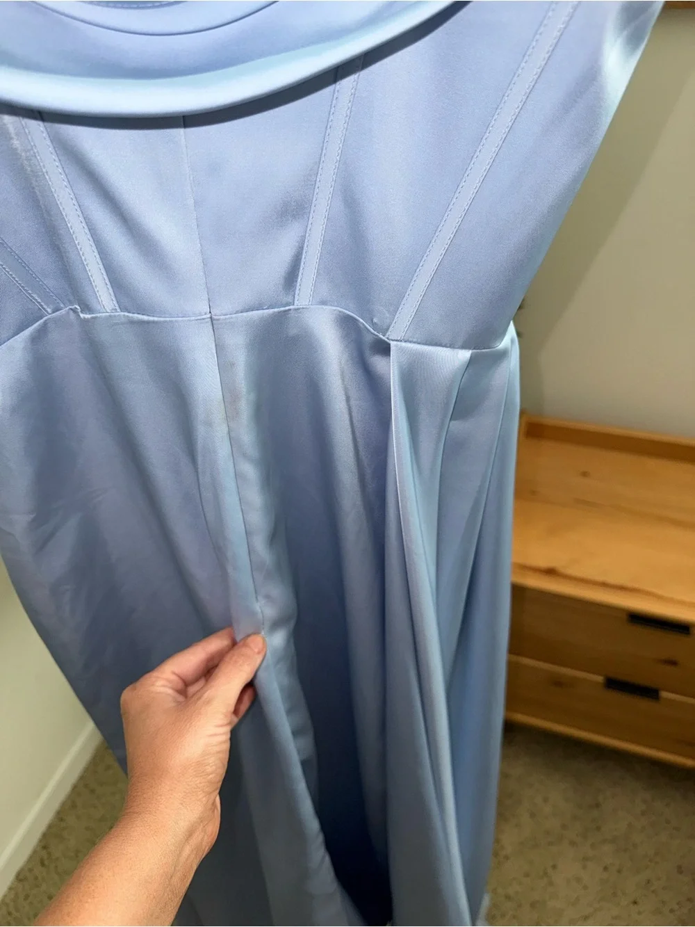 Rene Ruiz crepe speghetti sky blue Draped Gown‎ size 2
